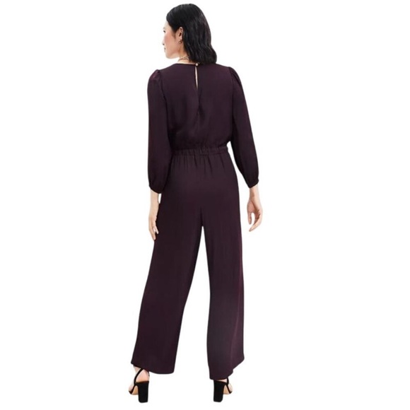 LOFT Drapey V-neck Jumpsuit with Pockets - Deep Bordeaux Size 8 NWT - Picture 3 of 10